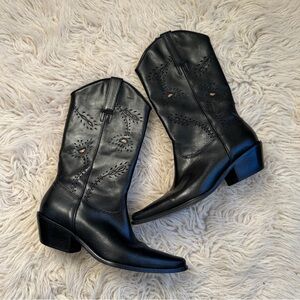 Black leather cowboy boots